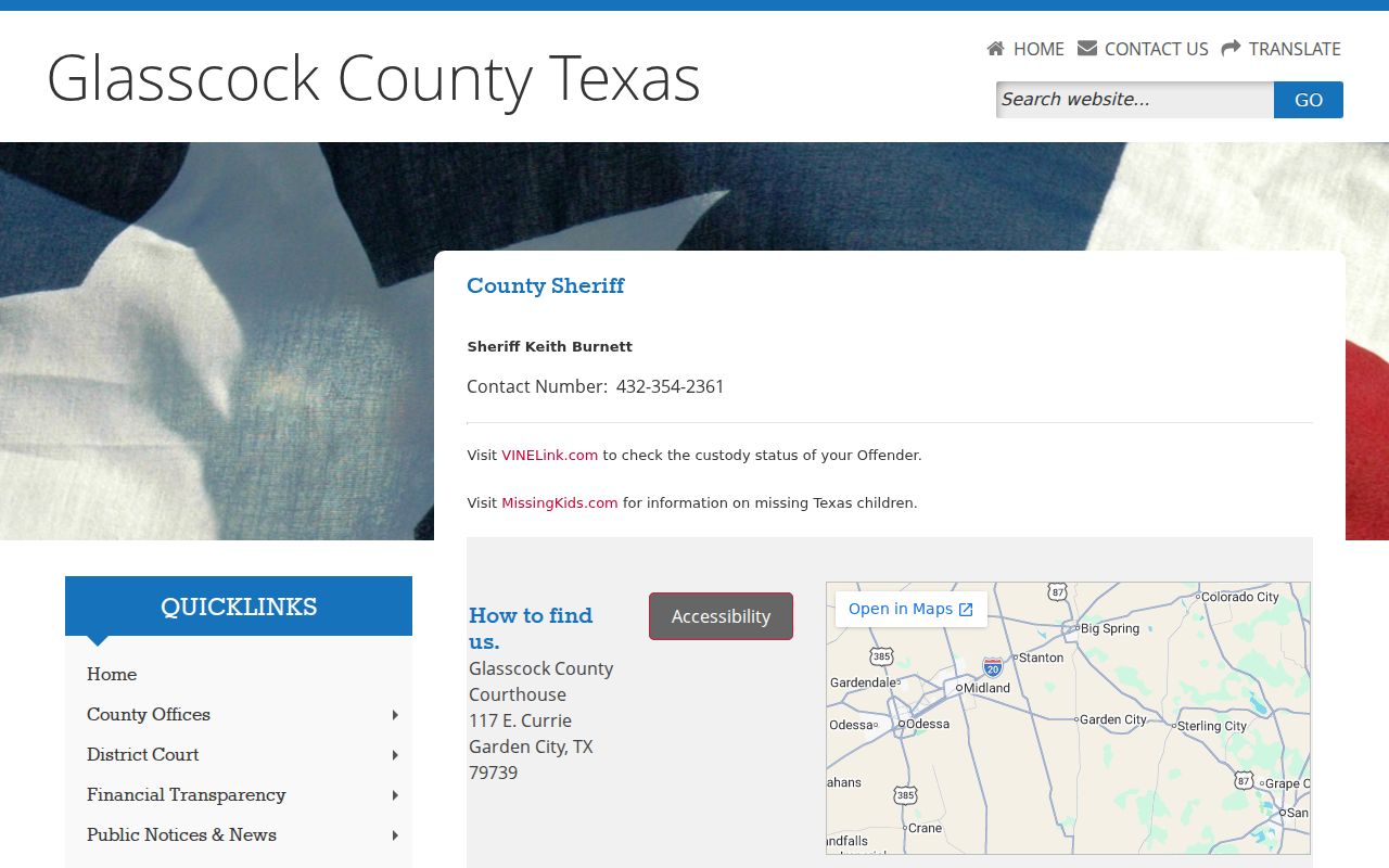 Glasscock County arrest records contact on the sheriff page