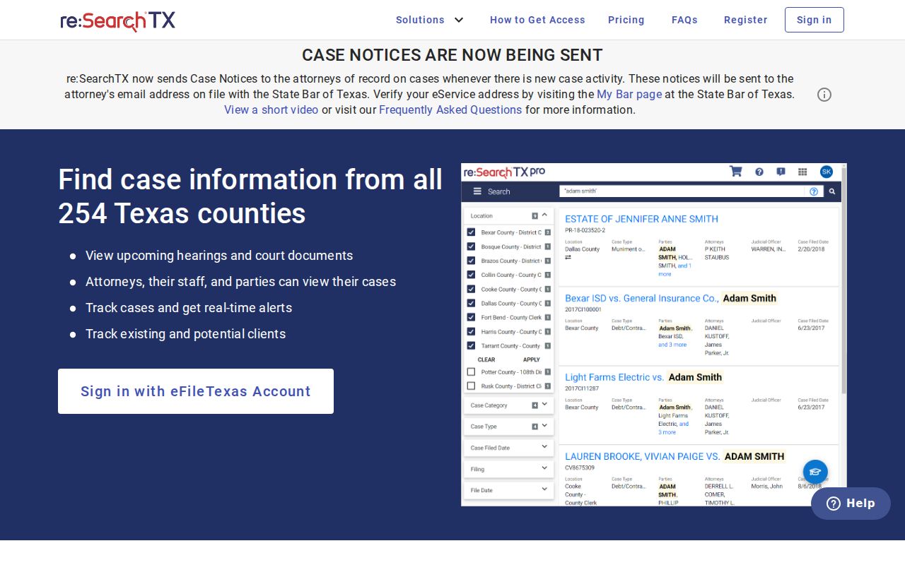 Glasscock County criminal court case search limits on re:SearchTX