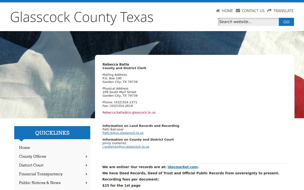 Glasscock County criminal court record clerk address and contact page