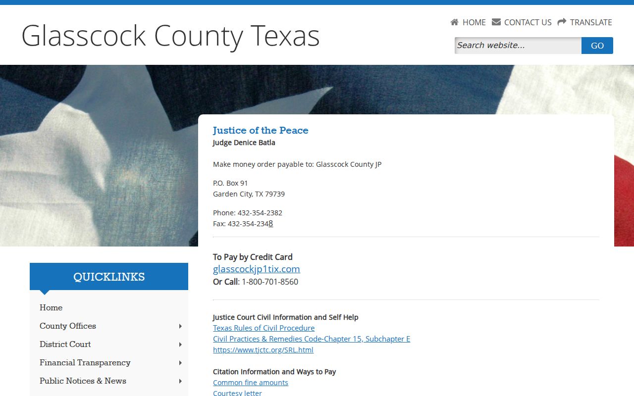 Glasscock County criminal record Justice Court contact page