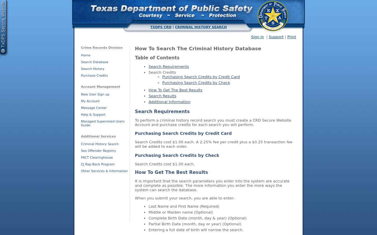 Glasscock County criminal history DPS credit preview and name matching instructions