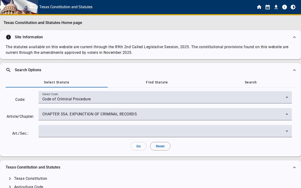 Glasscock County criminal record expunction law Chapter 55A