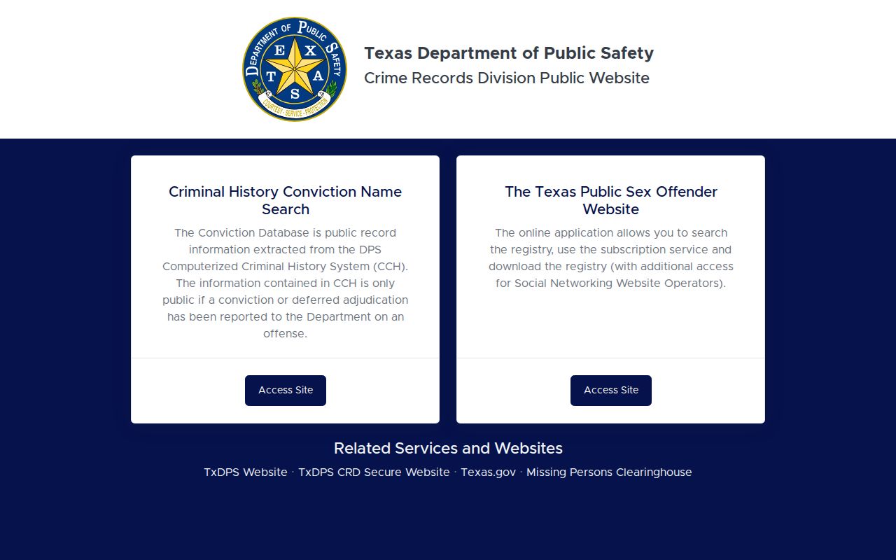 Glasscock County criminal history Texas DPS public search entry