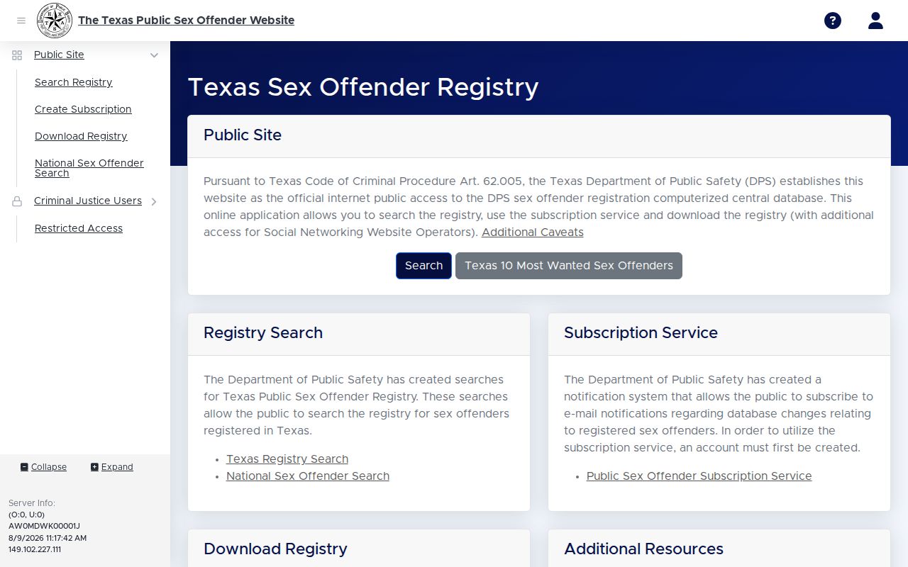 Glasscock County sex offender registry results interface