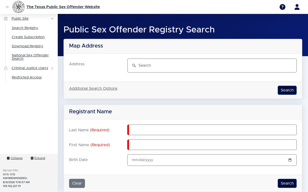 Glasscock County sex offender registry search form